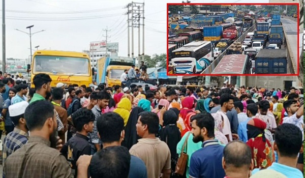 গার্মেন্টস শ্রমিদের বিক্ষোভ,তীব্র যানজট ঢাকা-চট্টগ্রাম মহাসড়কে 