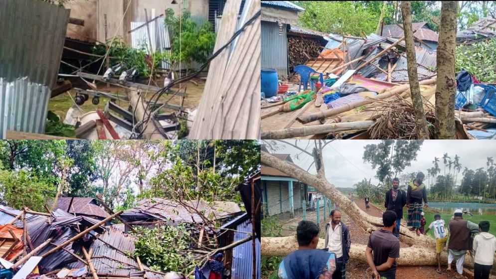 নেত্রকোনায় শিলাবৃষ্টি ও ঝড়ের তাণ্ডবে লন্ডভন্ড ঘরবাড়ি