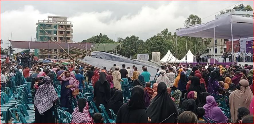 প্রধানমন্ত্রী পৌঁছানোর আগেই বাতাসে ভেঙে পড়ল প্যান্ডেল